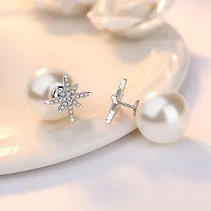 Stud Earrings Girl Jewelry S925 Silver Earring Sparkling Star Snowflake For Women Wedding Gift Lady Fashion Zircon