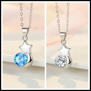 Anhänger Halsketten Helle Kristall Stern Mond Halskette Für Mädchen Schmuck Trendy Silber Überzogene Frauen Kette Schlüsselbein Zubehör Weibliche