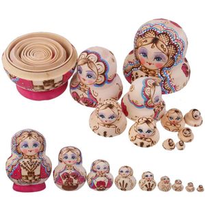 Dolls Dolls 10pcs Set Russian Dolls Matryoshka Nesting Toy Painted Trees Wood 230829