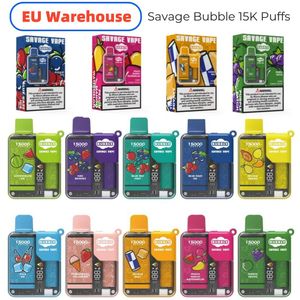 EU Stock Savage 15000 Puff E-Cig Vape Tek Kullanımlık 28ml E-LİKİD PODS 10 Flavors Çocuk Kilit LED Ekran 650mAh Şarj Edilebilir Pil Melez Vs Randm 9000 7000 7K 12K