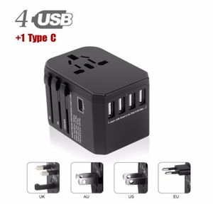 USB Type C Travel Power Plug -adapter 5 USB -portar 4 USB Typ A 1Typ C Väggladdare för typ I C G A Outlets EU Euro US UK9742436