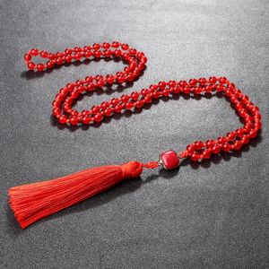 Colares de pingente 6mm ágata vermelha 108 contas colar para mulheres homens natureza artesanal bohemia atada frisada bênção borla jóias yoga presente