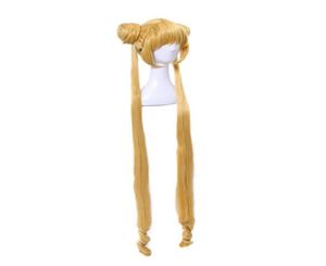 Boyut ayarlanabilir peruk Yepyeni Sailor Moon cosplay perukları 130cm uzunluğunda sarışın peruklar ısıya dayanıklı sentetik saç perucas cosplay wig6917221