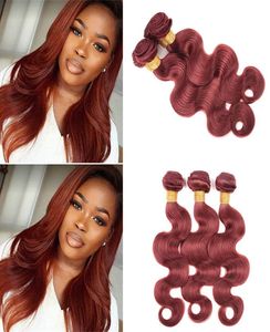 Brazilian Colored Body Wave Human Hair 4 Bundles Pure 33 Brazilian Dark Auburn Brown Virgin Human Hair Weave Extensions Whole8318412