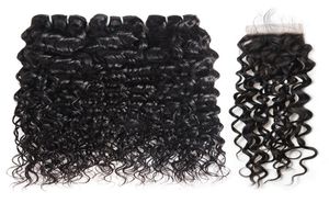 Ishow onda de água brasileira cabelo com 44 fechamento do laço feixes de cabelo humano com fechamento peruano ondulado extensões de cabelo humano 20893708523654