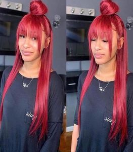 Fringe Wig With Bangs For Black Women Red Lace Front simulation Human Hair Wigs Colored Bang Wig 99j Burgundy synthetic Lace Front1484788