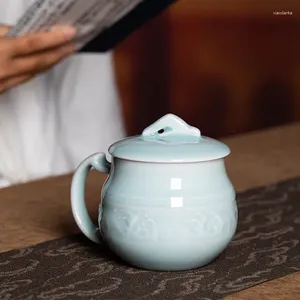 Kupalar Kahve Kupa Çay Fincan Kapaklı Mikrodalga ve Bulaşık Makinesi Güvenli Çinli Celadon Porselen İçecek Seramik