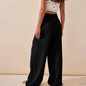 Women's Pants Women Summer Fashion Loose Wide Leg High Waist Casual Retro Solid Cotton Linen Female Vintage Trousers S-2XL