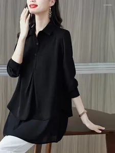 Women's Blouses M-3XL 2024 Women European Style Fashion Elegant Office Lady Work Button Shirt Casual Black Tunic Peplum Top & LJ236