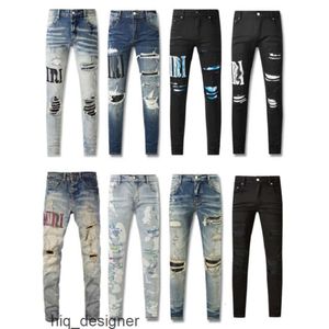 Lila jeans för herr designer antiaging smal fit casual hål ljus mörkgrå byxor street denim tätt montering rak rörcykel