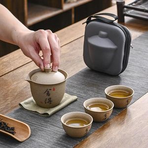 Conjuntos de chá estilo chinês conjunto de chá de viagem cerâmica porcelana kong fu portátil gaiwan esmalte bule