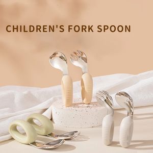 Baby Learn to Eat Training Spoon Baby Self-feeding Spoon Children's Fork Spoon Tableware Set 240102