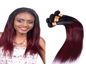 Brazilian Burgundy Ombre Straight Hair 4 Bundles 1B 99J Two Tone Ombre Brazilian Remy Hair Weave Cheap Red Human Hair Extensions3131996