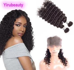 Malezyjskie ludzkie włosy 2 wiązki z 360 koronkową frontalną fali głębokiej kręcone naturalny kolor Virgin Hair 3 sztuki jeden set6460876