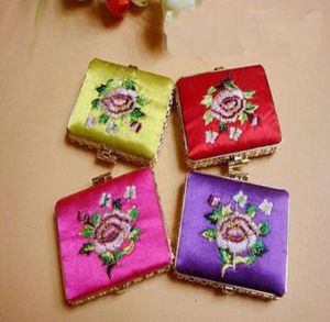 Designer Ladies Compact Mirrors Rectangular Silk Embroidery Double Sided Mix Color 35pcslot 1436172