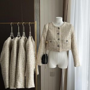 Damenjacken, elegantes Squined-Tweed-Langarm-O-Ausschnitt, kurze Jacke, Lady High Street, einreihiges Glitzer-Outwear-Top