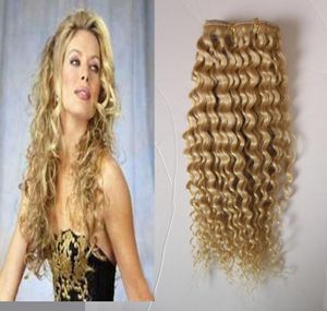 613 Kinky Curly Clip in Human Hair Extensions Brazilian 100 Remy Hair 8 PCSSet 613 Blond Virgin Hair 100gset8250351