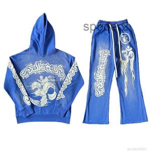 Designer Moda Roupas Mens Tracksuits Hellstar Blue Yoga Hoodie Calças Lavadas Heavy Duty Painel Masculino e Feminino Casual Sweater N4HO ZE7H