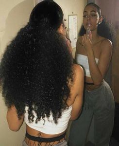 100 Brazylijski naturalny klip do włosów w ludzkich kucykach przedłużanie włosów Kinky Curly Sznurka Ponytail Afro Kinky Curly Pony Tails 1205538812