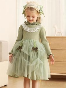 Платья для девочек HoneyCherry Girls Кружевное платье с бантом Сладкое зеленое вязаное платье принцессы с цветком