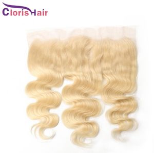 PRE PLUCKED Blond Human Hair Top Closure Brasiliansk jungfru kroppsvåg 13x4 Full Spet Frontals Piece Color 613 Bodywave Brazillian C8644306