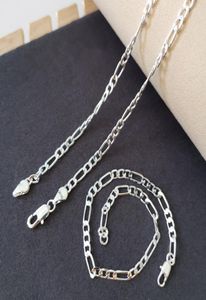 Pure Silver 925 Zestawy biżuterii dla mężczyzn 4 mm figaro łańcuch bransoletki Naszyjnik MAN039S Biżuteria 2PCS