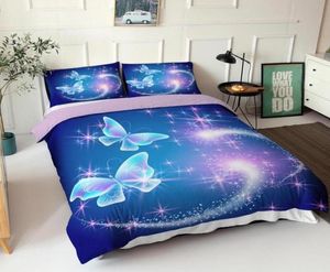 3D Blue Butterfly Digital Printed Bedding Set 23st Animal Pattern Däcke -täckning Set med örngott för barn Bäddsrum 2103094833268