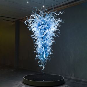 Classic Blue Pendant Lamps Hotel Lobby LED Light Source Chihuly Hand Blown Glass Modern Chandelier Lighting 48 and 60 Inches