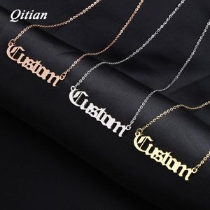 Old English Nameplate Necklace Gold Color Choker Stainless Steel Personalized Name Necklaces & Pendants Romantic Gift Y2008102366
