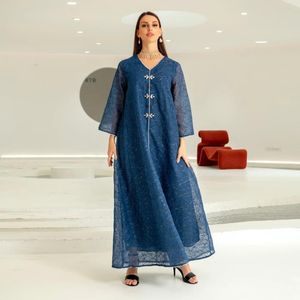 Abbigliamento etnico Abito musulmano mediorientale Dubai Abaya Ricamo con diamanti di lusso Maniche lunghe Abiti eleganti da festa Abito arabo Jalabia