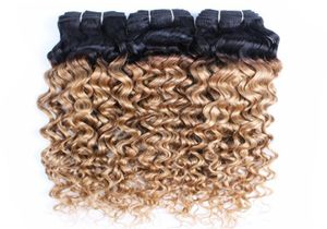 T1B27 water wave hair bundles honey blonde with dark roots 3pcs virgin Brazilian Indian Peruvian Malaysian human extension1321885