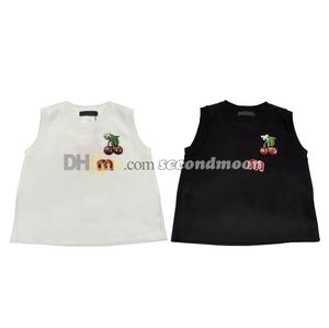 Cherry Pattern Tanks Women Rhinestone Letter Vest Crew Neck Knits t Shirt Sleeveless Sport Knitwear