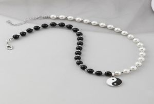 Chokers Round Pearl Beads Yin Yang Taichi Pendant Stainless Steel Chain Unisex Necklace Couple Jewelry Women Mens8524905