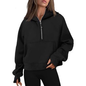 Felpa con cappuccio da donna Mezza zip Zip Cropped Fleeve Fleece Quarter Pullover Fall Outfit Abiti Abiti a buon mercato Loe Qing