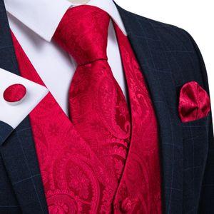 Blazers Red Paisley Men's Wedding Suit Vest Casual Business Party Waistcoat Vest Neck Tie Pocket Square Set Vneck Wedding Top Dibangu