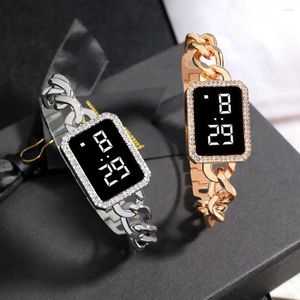 Wristwatches Electronic Watch ABS Easy To Read Digital Display Stylish Square Rhinestone LED Simple Design
