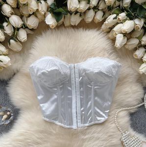 Kadın Tankları Seksi saten askısız tüp üst şık tatlı mahsul Koreli Kadın Parti İpucu Camis Corset Bustier