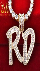 Ожерелье с именем на заказ Bling Buguette Квадратный кулон Циркон золотого цвета с теннисной цепочкой для мужчин Хип-хоп Рок Jewelry8555924