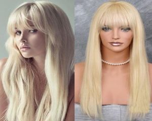 613 Blonde with Bangs Human Hair Wigs Peruvian Remy Straight Weave 828 inch Pre Plucked Full Machine Made Lace Front Wigs 1804704845