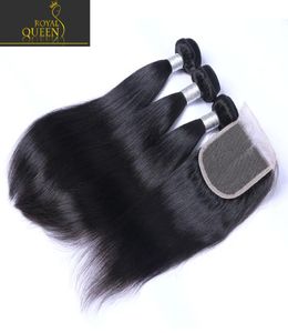 Top Lace Closure z 3 pakietami Brazylijskie ludzkie włosy Weves Malezyjskie Indian Peruwiańskie proste Virgin Hair Grade 8A Brazillian HAI4102438