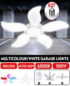 LED Fiveleaf Folding LED Bulb Fan Blade MulticolourWhite LED Garage Lights Deformable Ceiling Workshop Lamp5643193