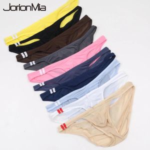 Underpants 5pcs Slievi da uomo sexy morbidi biancheria intima traspirante di seta calda da uomo jockstrap trasparente jockstrap sexy colorati mutande cueca e043