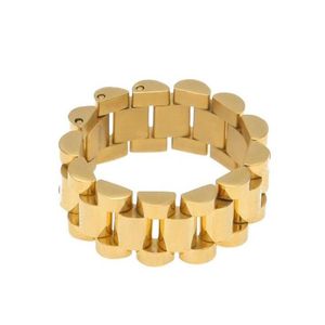 Top Quality Size 8-12 Hip Hop Melody Ehsani Band Ring Men's Stainless Steel Gold Color President Watchband Link Style Ring206N