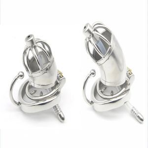 Manlig rostfritt stål Långt kort bur Chastity Device Urethral Sound Metal Antioff Cock Penis Ring Lock BDSM Restraint Sex Toy 240102