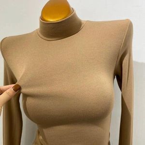 Women's T Shirts 2024 Autumn Winter Turtleneck T-shirt koreansk ribbad långärmad Slim Casual Base Shirt Soft High Collar Innerwear Top