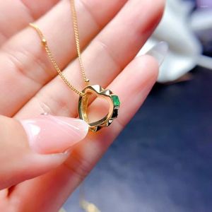 Chains MeiBaPJ 2.5mm Natural Emerald Fashion Heart Pendant Necklace 925 Pure Silver Fine Wedding Jewelry For Women