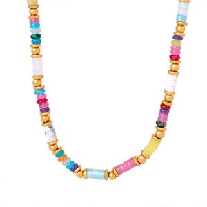 Ladies Exquisite Necklace Colorful Natural Stone Beaded Necklace Stainless Steel Plated 18k Gold Fashion High Quality Jewelry Gift