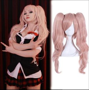 Danganronpa junko enoshima pembe cosplay peruk 2 küçük kuyruk sentetik saç4054954