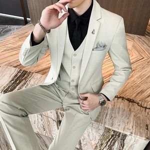 Blazers 2022 Fashion Men's Casual Business Suit 3 Pieces Set / Man Two Button Blazers byxor byxor Vest Waistcoat