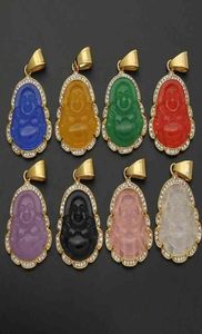 VAF Hela grönt guld Jade Buddha mini Small Pink Orange Lavender Collier Budda Bhudda Buddah Stone Pendant Necklace6361689